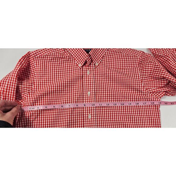 Brooks brothers fleece no iron L youth sport button up checkered orange top - Picture 5 of 6